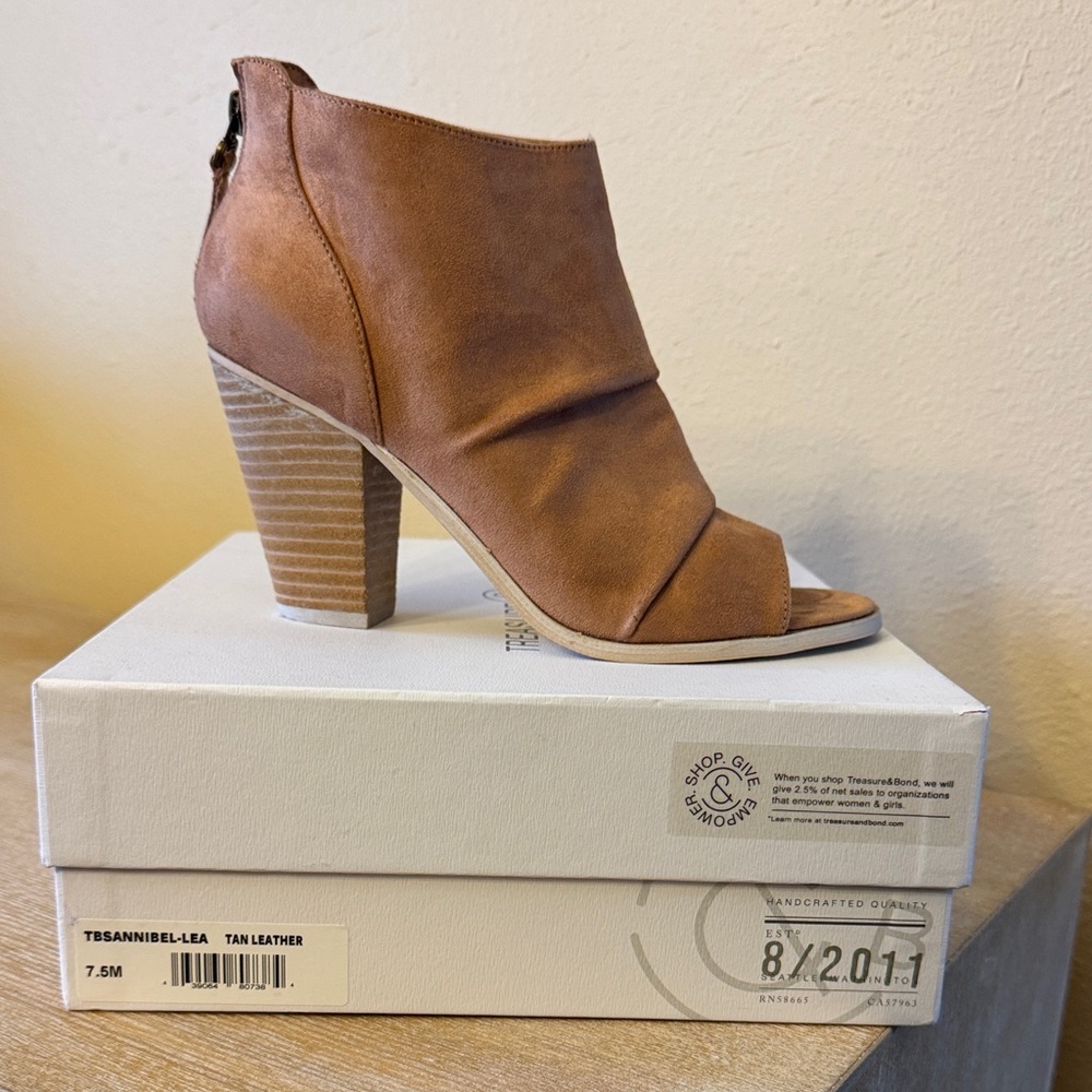 Brown Leather Peep-Toe Heeled Boots